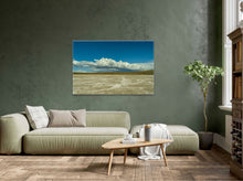 Load image into Gallery viewer, •	"’Fragile Nature’ 40" x 60" - Impeccable elegance in a living room with green wall, showcasing the print's grandeur."