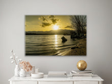 Load image into Gallery viewer, •	" Golden Sunset 24" x 36" - Tranquility in a white home office, bringing the ephemeral beauty of Hyrum Reservoir to your personal desk."