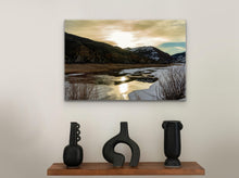 Load image into Gallery viewer, •	"’Spring Sunrise at Lost Creek 16" x 24" - A captivating scene paired with antique vases for a stylish decor touch."