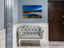 Load image into Gallery viewer, "’Strange Moon Reflection’ 24" x 36" - Elevate your hallways with this mesmerizing moonset, paired perfectly with an elegant sofa."