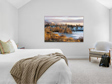 Load image into Gallery viewer, •	"’The Best Winter Colors’ 40" x 60" - Gracing a cream-colored bedroom with cream furniture and carpet flooring, bringing nature indoors."