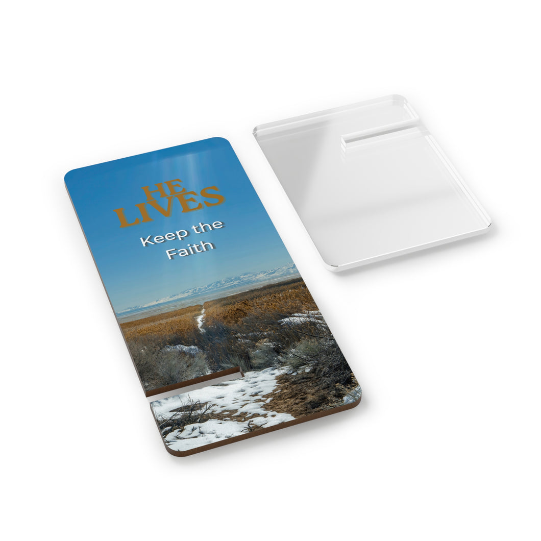 Phone Stand - 'He Lives - Keep the Faith' Great Salt Lake Design - Ana.s.CameraWork