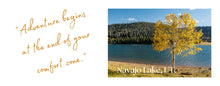 Load image into Gallery viewer, Navajo Lake image and a text: &quot;Adventure begins at the end of your confort zone&quot;.
