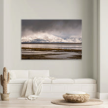 Load image into Gallery viewer, &quot;Winter&#39;s Embrace 40&quot; x 60&quot; - Minimalist decor on a beige wall, where the piece adds a touch of serenity to a reduced space.&quot;

