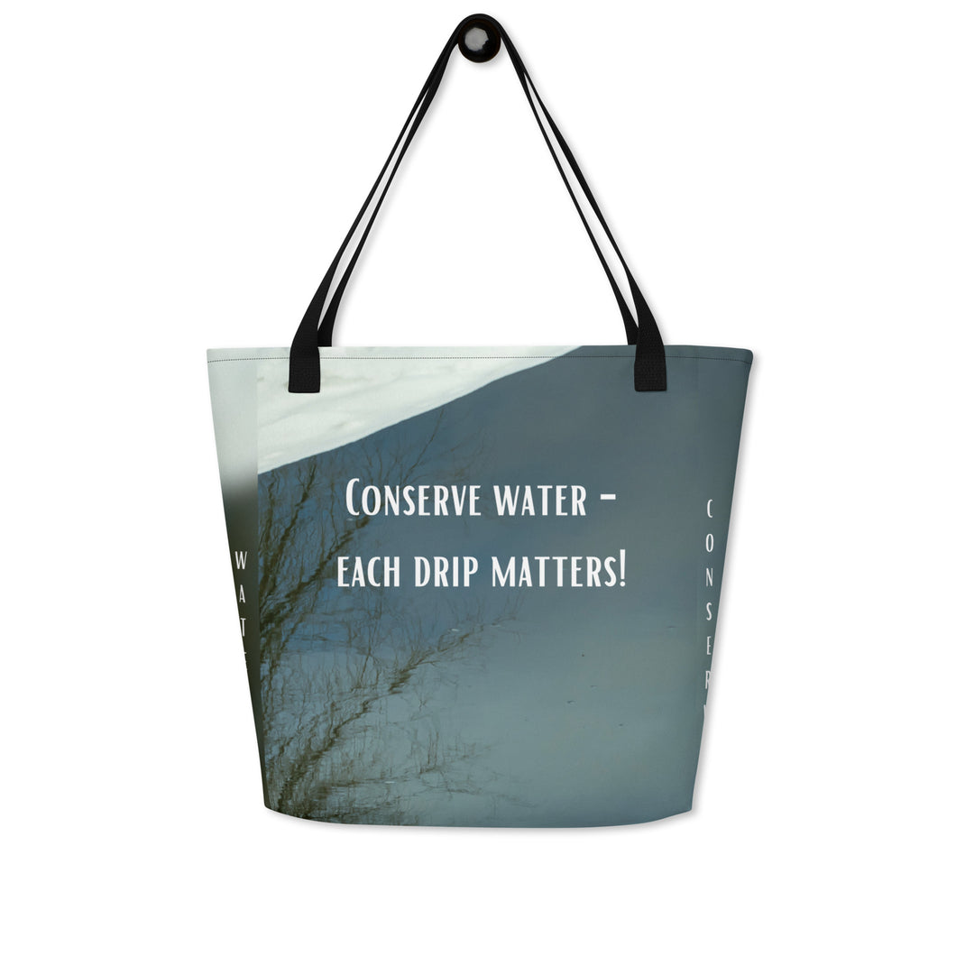 tote bag features a unique design that reflects the beauty of winter and the importance of conserving water. With the message 