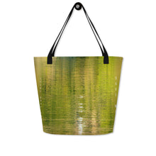 Load image into Gallery viewer, Front side of Tote bag is an elegant and environmentally friendly choice. Designed in yellow and green colors, it is striking and unique. With every purchase you are helping to save water and protect the planet.
