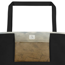 Load image into Gallery viewer, A modern tote bag, seen from the inside. Inner bag printed with  terracotta waves, plus Ana&#39;s CameraWork logo
