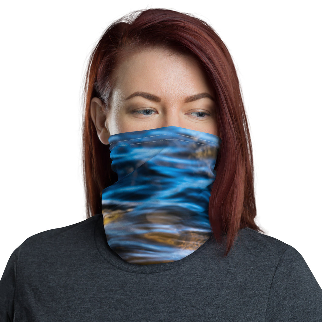 All-over underwater rock print on a simple fit neck gaiter. Face mask cover front view