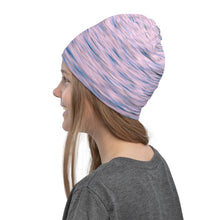 Load image into Gallery viewer, Neck gaiter - all over print with pink hues of sunset reflections, and the silver tones. Left view
