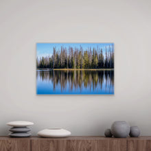 Load image into Gallery viewer, Limited edition photograph, size 16x24&quot;, pine conifers and blue sky reflected over Crystal Lake, Utah.
