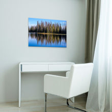 Load image into Gallery viewer, Limited edition photograph, size 24x36&quot;, pine conifers and blue sky reflected over Crystal Lake, Utah.
