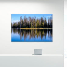 Load image into Gallery viewer, Limited edition photograph, size 40x60&quot;, pine conifers and blue sky reflected over Crystal Lake, Utah.
