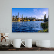 Load image into Gallery viewer, Limited edition photograph, size 16x24&quot;, beautiful blue autumn sky at Aspen Mirror Lake. Landscape of yellow and blue colors
