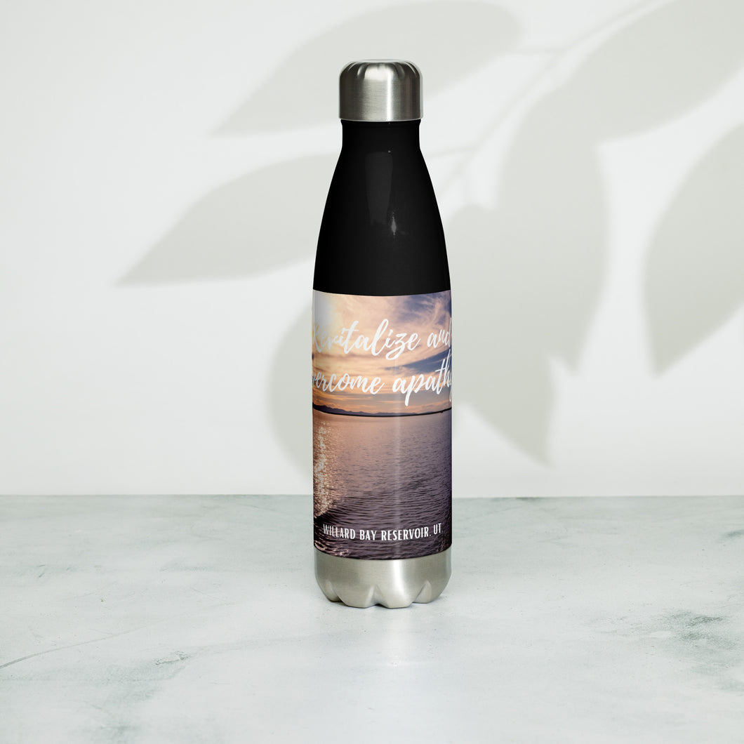 Stainless steel water bottle black 17 oz, front with Willard Bay Reservoir Printed, Collectible!
