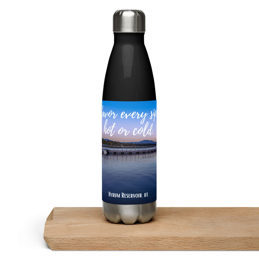 Stainless steel water bottle black 17 oz, front with Hyrum Reservoir Printed, Collectible!