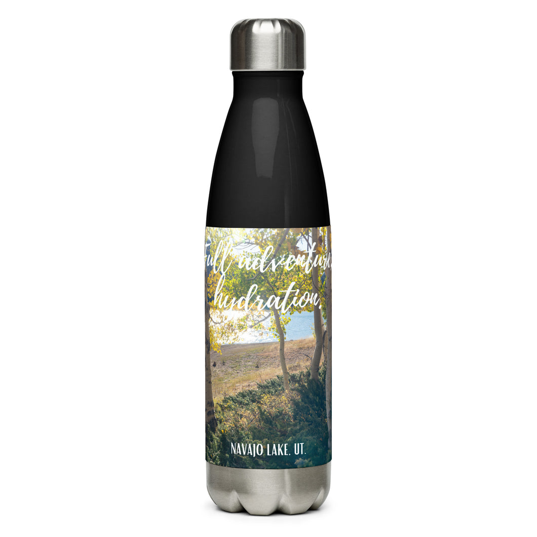 Stainless steel water bottle black 17 oz front with Navajo Lake Printed, Collectible!