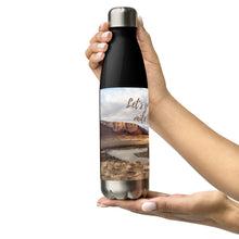 Load image into Gallery viewer, Stainless steel water bottle black 17 oz. Right side view with Colorado River and Let&#39;s go to the extra mile together printed.
