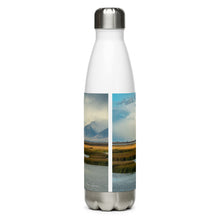 Load image into Gallery viewer, Stainless steel water bottle white 17 oz. Back side, The Great Salt Lake, UT., image and &#39;Adventure awaits, Hydrate!&#39; printed.
