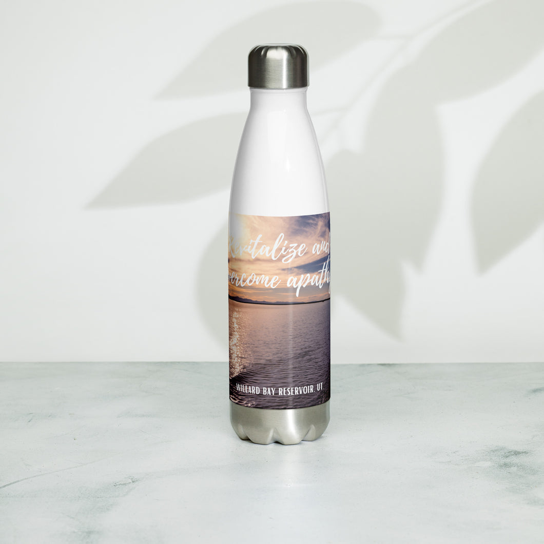 Stainless steel water bottle white 17 oz, front with Willard Bay Reservoir Printed, Collectible!