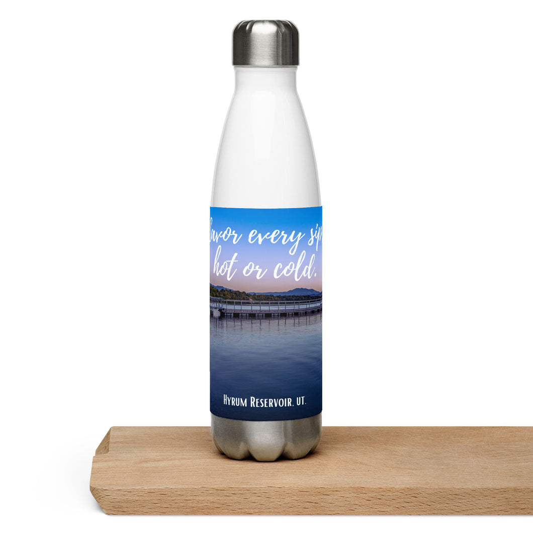 Stainless steel water bottle white 17 oz, front with Hyrum Reservoir Printed, Collectible!