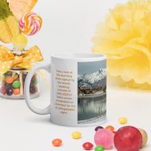 Load image into Gallery viewer, White glossy 11 oz mug with Hyrum Reservoir image, handle on left
