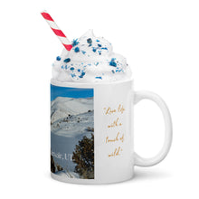Load image into Gallery viewer, White glossy 11 oz mug with Lost Creek Reservoir image, handle on right.
