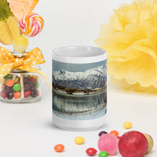Load image into Gallery viewer, White glossy 15 oz mug with Hyrum Reservoir image, front view.
