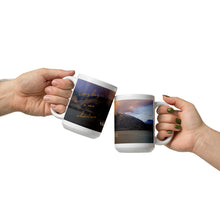 Load image into Gallery viewer, White glossy 15 oz mug with Willard Bay Reservoir image, front view
