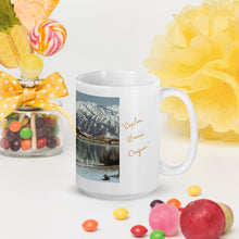 Load image into Gallery viewer, White glossy 15 oz mug with Hyrum Reservoir image, handle on right.

