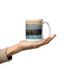 Load image into Gallery viewer, White glossy 15 oz Mug with Andy Adam&#39;s Reservoir and Great Salt Lake, handle on right
