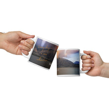 Load image into Gallery viewer, White glossy 20 oz mug with Willard Bay Reservoir image, front view 
