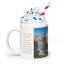 Load image into Gallery viewer, White glossy 20 oz mug with Lost Creek Reservoir image, handle on left.
