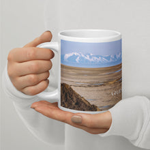 Load image into Gallery viewer, White glossy mug 20 oz with Great Salte Lake image, handle on left
