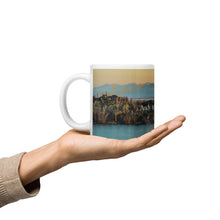 Load image into Gallery viewer, White glossy 20 oz Mug with Andy Adam&#39;s Reservoir and Great Salt Lake, handle on left
