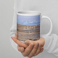 Load image into Gallery viewer, White glossy mug 20 oz with Great Salte Lake  image, handle on right.
