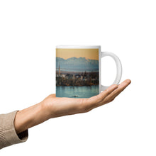 Load image into Gallery viewer, White glossy 20 oz Mug with Andy Adam&#39;s Reservoir and Great Salt Lake, handle on right
