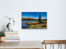 Load image into Gallery viewer, &quot;&#39;Nature&#39;s Harmony&#39; 16&quot; x 24&quot; - Enhancing a white wall, above a wooden table with books and a small potted plant, showcasing the relationship between size and surroundings.&quot;
