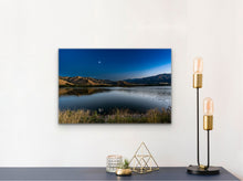 Load image into Gallery viewer, &quot;’Strange Moon Reflection’ 16&quot; x 24&quot; - Enhance your decor with this unique scene, perfectly sized to accompany a stylish and elegant gold candelabras.”

